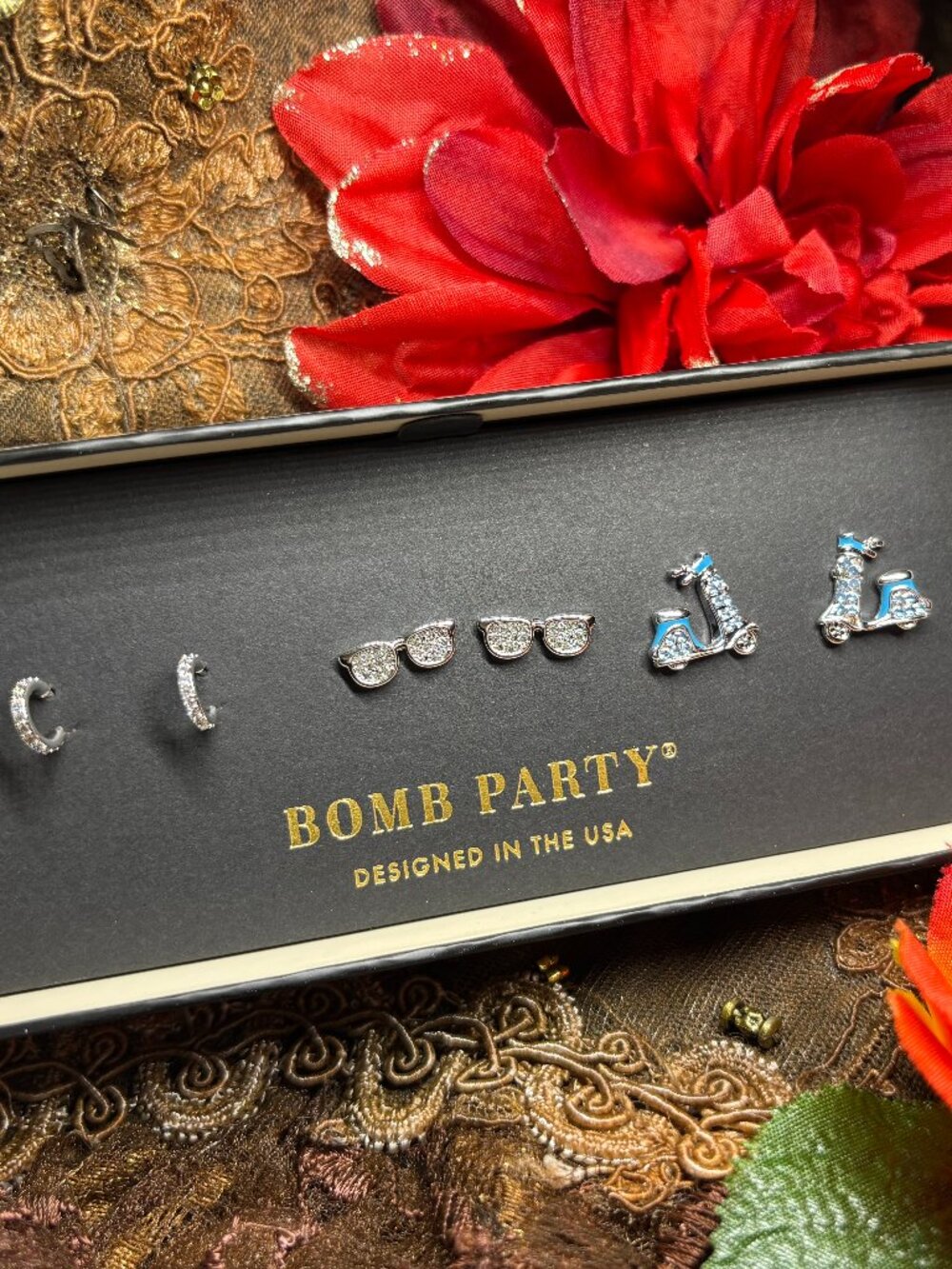 Bomb Party “Ciao Bella” 3 Pair Shiny Studs  RBP6618  MSRP $90